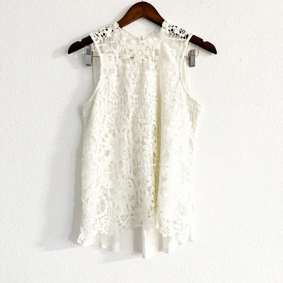 Lace Panel White Floral Halter Neck Top Boho Chic Cottagecore Prairie Medium - Picture 2 of 11